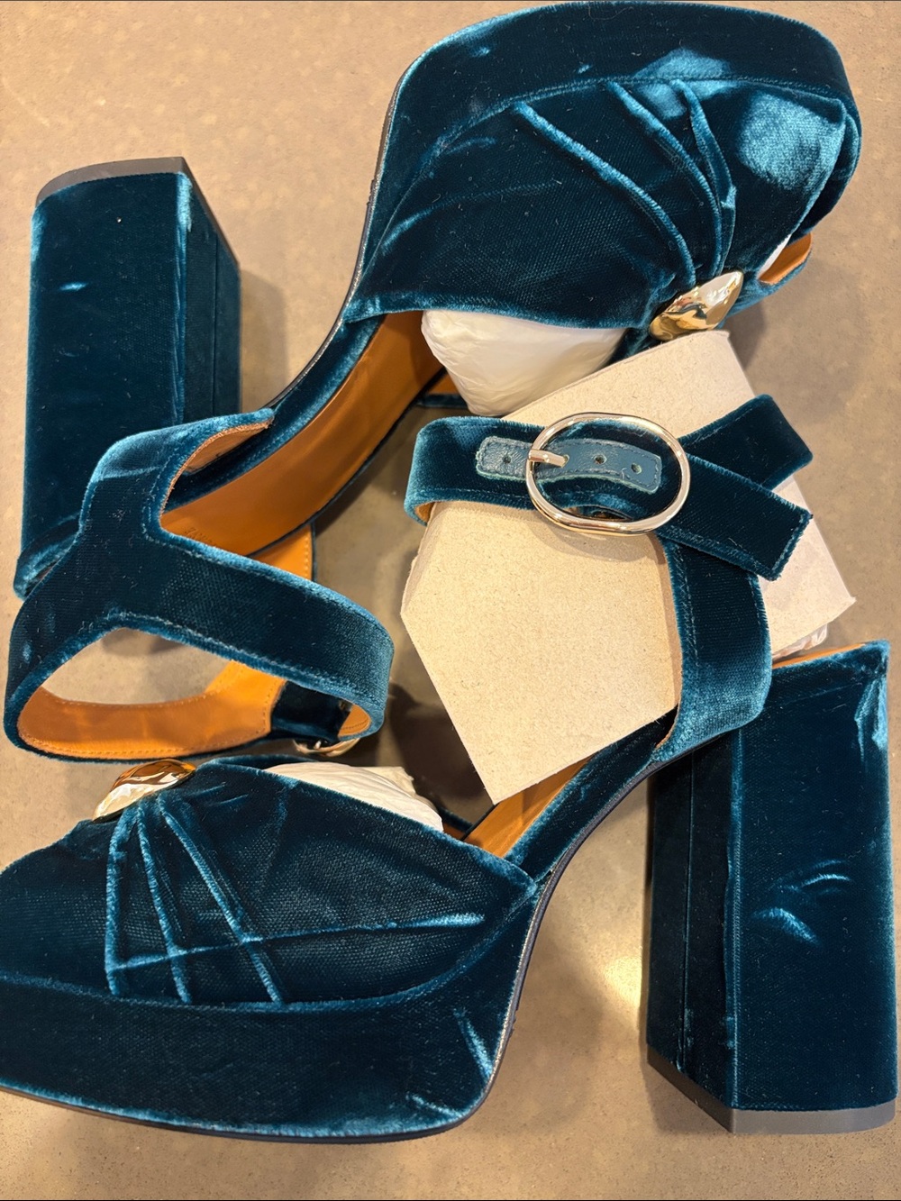 NEW SEZANE High Marjolaine Sandals - Blue Velvet - Picture 5 of 6